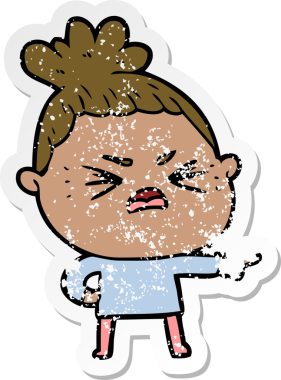 Bir insan tarafından çizilmiş kızgın bir karikatür çıkartması.