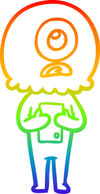 Gökkuşağı gradyanı çizimi bir insan tarafından çizilmiş bir Tepegöz uzaylı uzay adamı