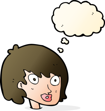 Bir insan tarafından çizilmiş düşünce baloncuklu mutlu kadın yüzü.