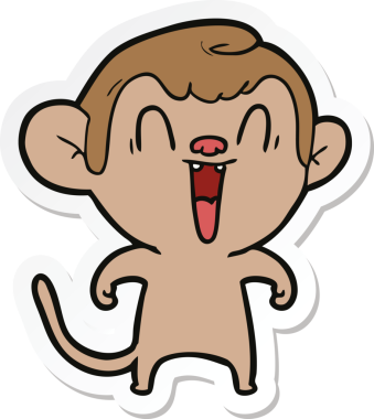 Bir insan tarafından çizilmiş gülen maymun çıkartması.