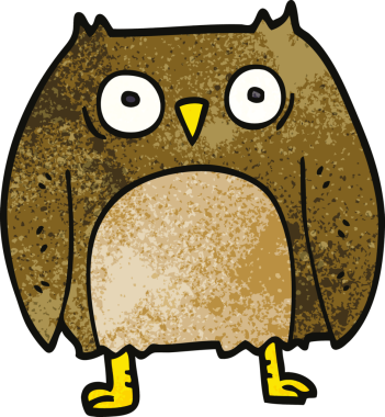 Bir insan tarafından çizilmiş komik karikatür baykuşu.