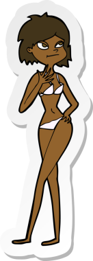 Bir insan tarafından çizilmiş bikinili bir karikatür kadının çıkartması.