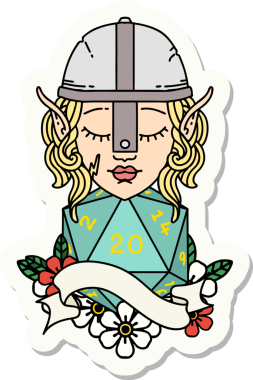 Bir insan tarafından çizilmiş 20 zarlı bir elf savaşçısı çıkartması.