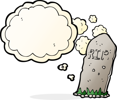 Bir insan tarafından çizilmiş düşünce baloncuklu karikatür gibi ürkütücü bir mezar.