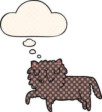 Çizgi roman tarzında düşünce baloncuğu olan çizgi film kedisi insan tarafından çizilmiş.