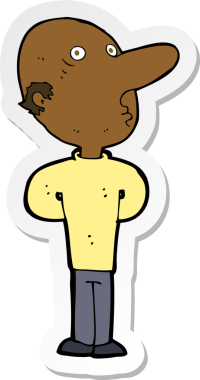 Bir insan tarafından çizilmiş kel bir adamın çıkartması.