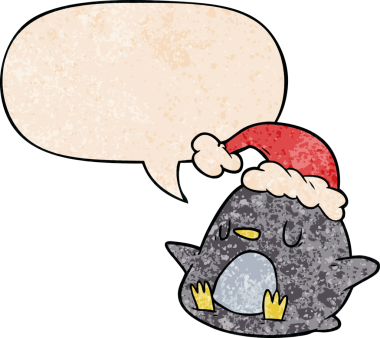 Bir insan tarafından çizilmiş, geçmişe dönük konuşma baloncuğu olan sevimli penguen çizgi filmi.