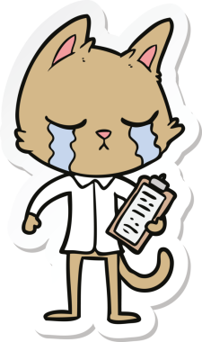 Bir insan tarafından çizilmiş ağlayan bir iş kedisinin çıkartması.