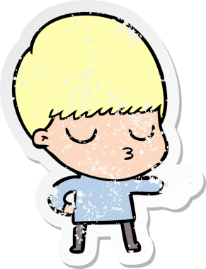 Bir insan tarafından çizilmiş, sıkıntılı bir çizgi film çıkartması.