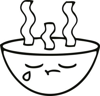 Bir insan tarafından çizilmiş sıcak çorba tabağının çizgi çizimi.