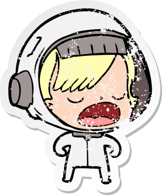 Bir insan tarafından çizilmiş, konuşan astronot bir kadının sıkıntılı çıkartması.