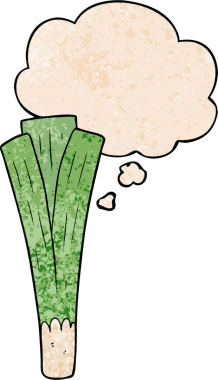 bir insan tarafından çizilmiş grunge doku tarzında düşünce baloncuğu olan pırasa çizgi film.