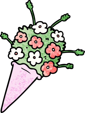 Bir insan tarafından çizilmiş karikatür çiçekleri