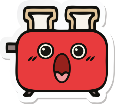 Bir insan tarafından çizilmiş bir tost makinesinin şirin bir karikatürü.