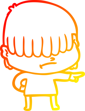 Bir insan tarafından çizilmiş dağınık saçlı bir çizgi film çocuğunun sıcak çizgi çizimi.