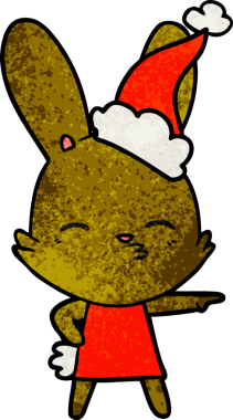 Meraklı tavşan eli çizilmiş Noel Baba şapkası giyen bir insan tarafından çizilmiş.