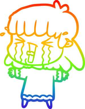 Gökkuşağı gradyan çizgi çizimi Bir insan tarafından çizilmiş gözyaşları içinde bir çizgi kadın