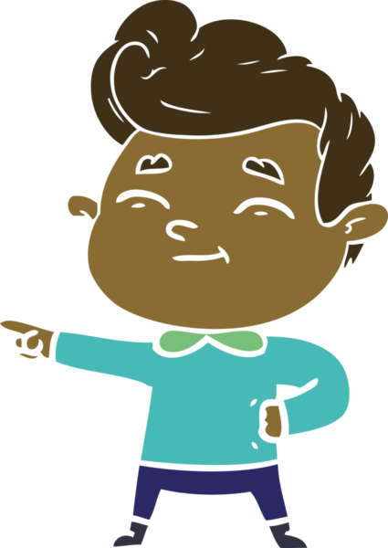 Bir insan tarafından çizilmiş mutlu düz renkli karikatür adam