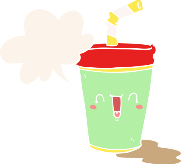 Bir insan tarafından çizilmiş, konuşma baloncuklu tatlı bir karikatür soda.