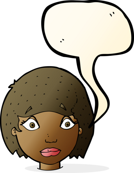 Bir insan tarafından çizilmiş konuşma balonlu endişeli kadın yüzü.