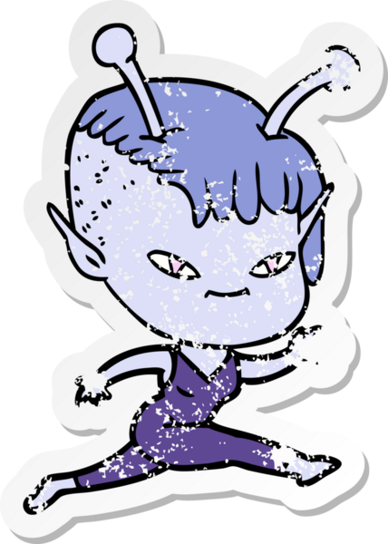 Bir insan tarafından çizilmiş sevimli uzaylı bir kızın sıkıntılı çıkartması.