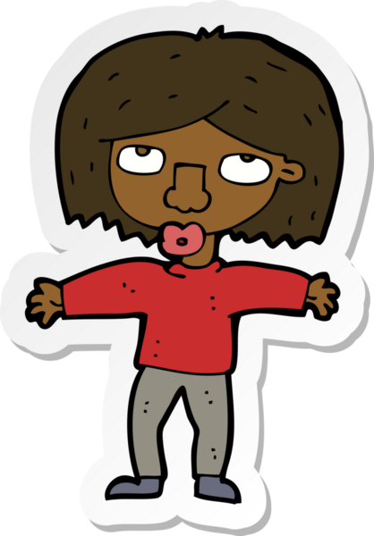 Bir insan tarafından çizilmiş yukarı bakan bir çizgi film kızına ait etiket.