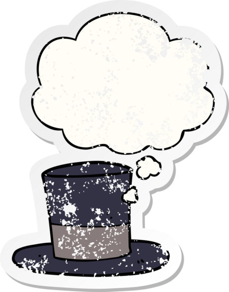 Düşünce baloncuklu çizgi film şapkası bir insan tarafından çizilmiş yıpranmış bir çıkartma.