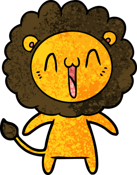 Bir insan tarafından çizilmiş mutlu çizgi film aslanı.