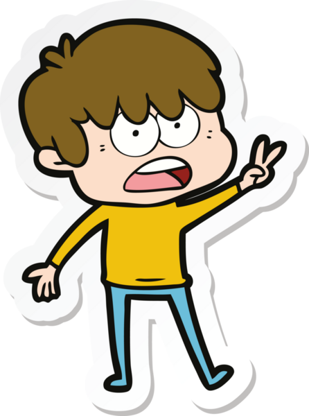 Bir insan tarafından çizilmiş endişeli bir çizgi film çocuğunun çıkartması.