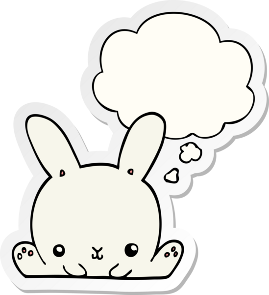 Düşünce baloncuklu çizgi film tavşanı insan tarafından çizilmiş bir çıkartma.