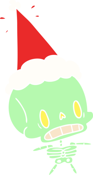 Bir insan tarafından çizilmiş Kawaii iskeletinin Noel karikatürü.