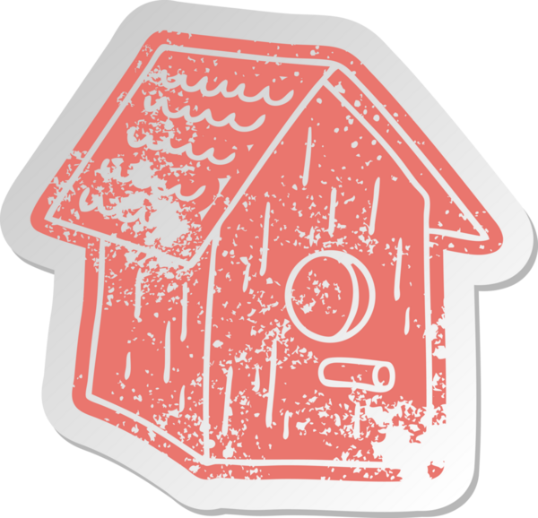 Bir insan tarafından çizilmiş ahşap kuş kafesinin sıkıntılı eski çizgi film çıkartması.