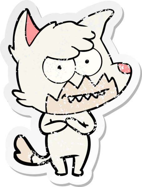 Bir insan tarafından çizilmiş sırıtan tilki çizgi filminin sıkıntılı çıkartması.