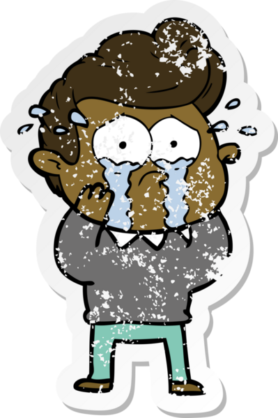 Bir insan tarafından çizilmiş ağlayan bir karikatür çıkartması.