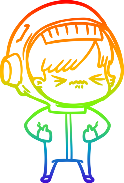 Gökkuşağı gradyan çizgi çizimi bir insan tarafından çizilmiş astronot bir kadın.