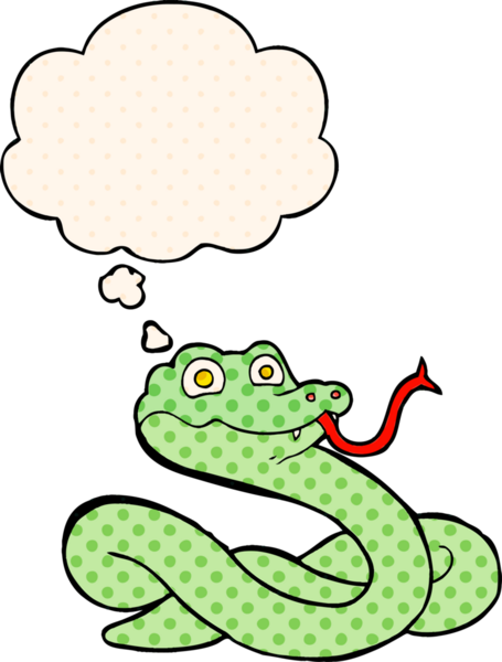 Çizgi roman tarzında düşünce balonu olan çizgi film yılanı insan tarafından çizilmiş.