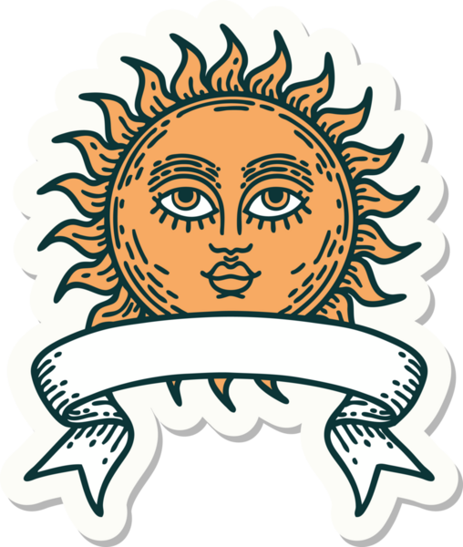 Bir insan tarafından çizilmiş güneş pankartıyla dövme stili.