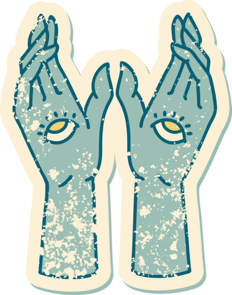 Bir insan tarafından çizilmiş gizemli ellerin sembolik dövmeli görüntüsü.