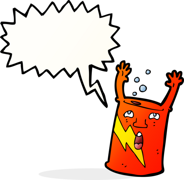 bir insan tarafından çizilmiş konuşma balonlu bir soda kutusu karakteri.