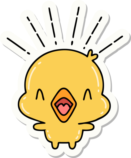 Bir insan tarafından çizilmiş dövme stili şarkı söyleyen piliç çıkartması.