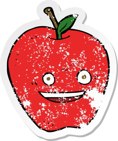 Bir insanın çizdiği mutlu elma çizgi filminin gerilimli retro yapıştırması.
