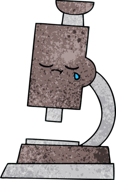 Bir insan tarafından çizilmiş mikroskobun retro grunge desen karikatürü