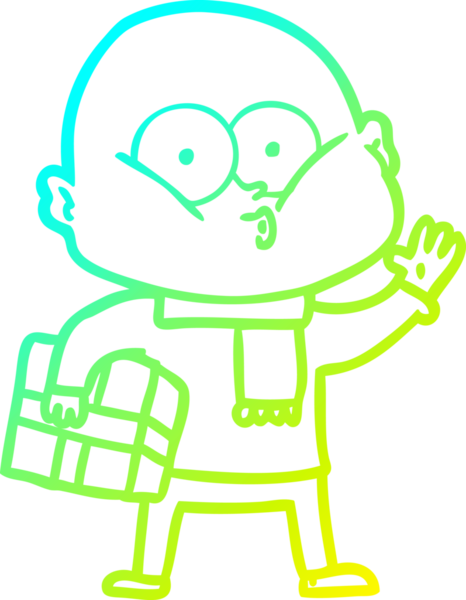 Bir insan tarafından çizilmiş, kel bir adamın soğuk çizgi çizimi.