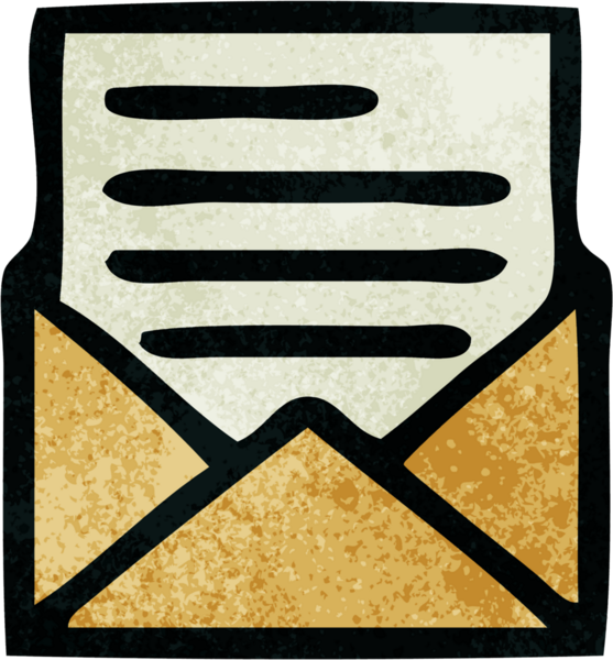 Bir insanın çizdiği mektup ve zarfın retro grunge desen karikatürü.