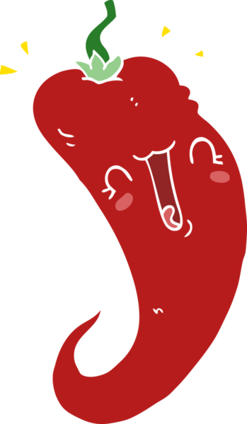 Bir insan tarafından çizilmiş düz renkli kırmızı biber çizgi filmi.