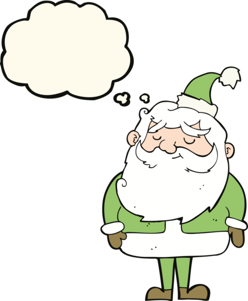 Bir insan tarafından çizilmiş düşünce baloncuklu Noel Baba çizgi filmi.