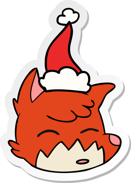 Bir insan tarafından çizilmiş Noel Baba şapkası giyen tilki suratlı bir karikatür.