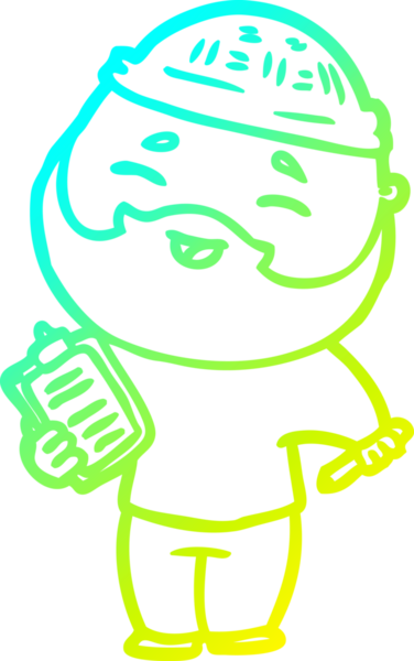 Bir insan tarafından çizilmiş, mutlu, sakallı, çizgi film karakteri.