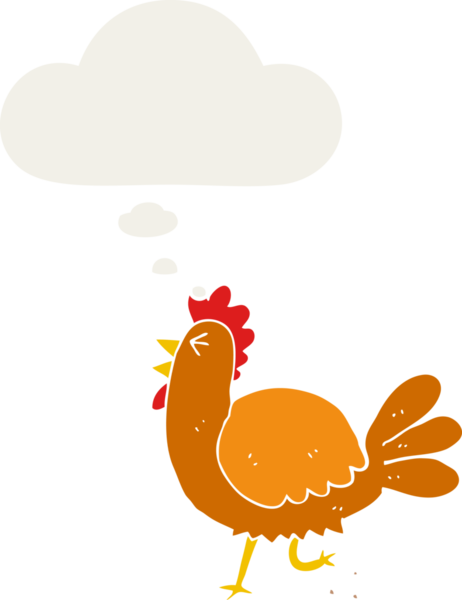 insan tarafından çizilmiş düşünce baloncuklu çizgi film horozu.