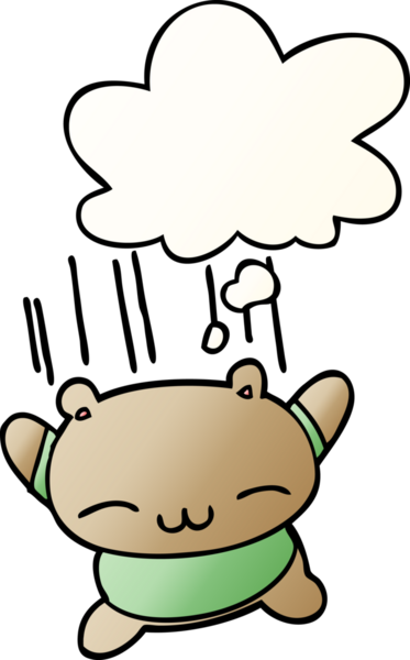 Düşünce baloncuğu olan zıplayan çizgi film ayısı, bir insan tarafından çizilmiş yumuşak eğimli bir şekil.